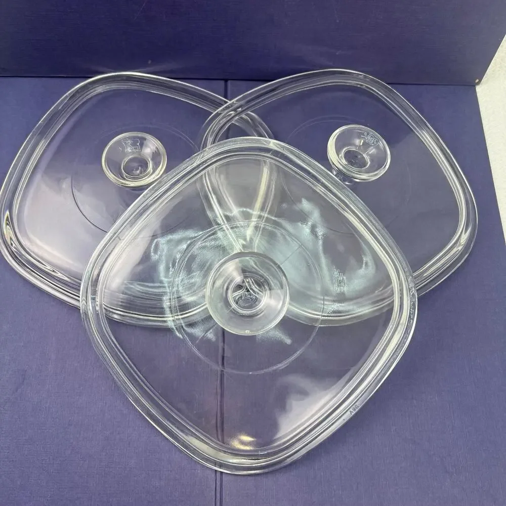 Lot 3 PYREX A-9-C Clear Glass Square Casserole Replacement Lids 8 5/8”